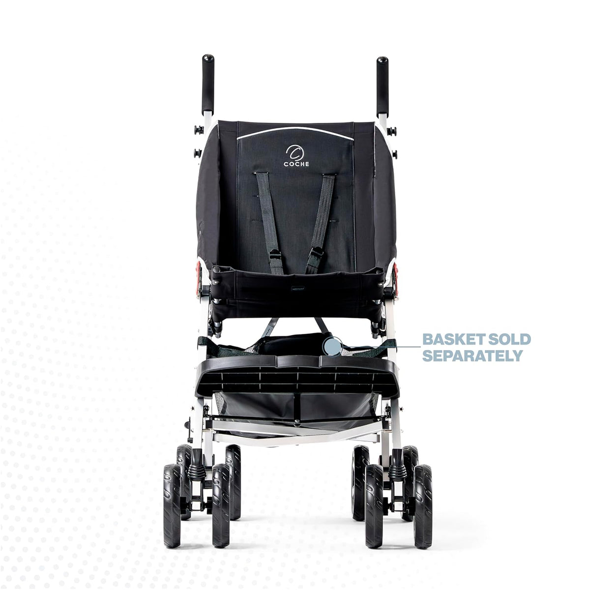 Coche XL stroller front view with optional shopping basket shown