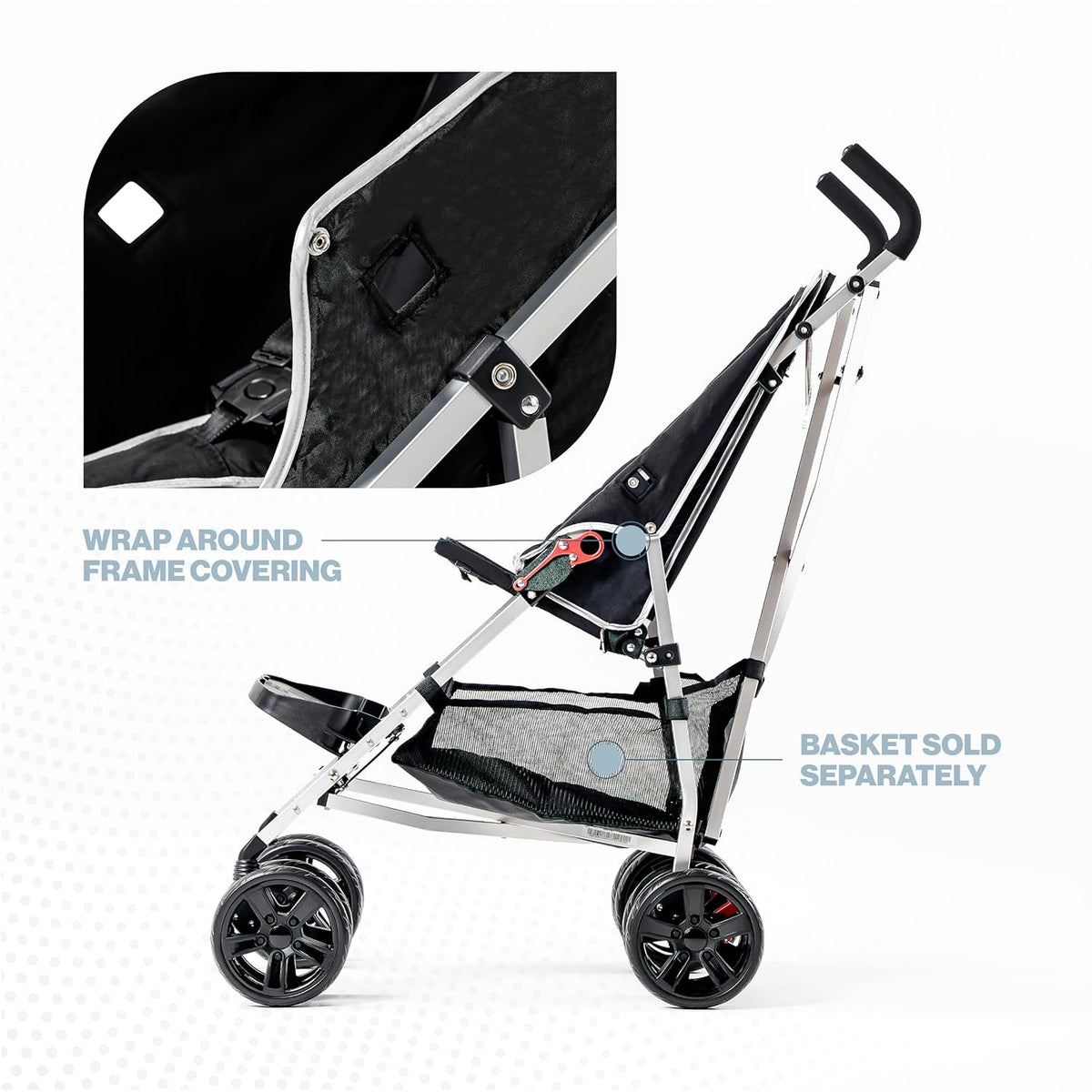 Coche XL stroller side view with wraparound frame covering