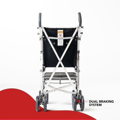 Black Maclaren Major Elite special needs stroller, rear view