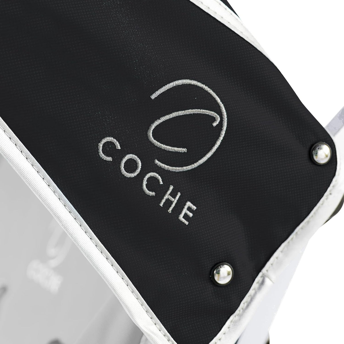 Black Coche XL sunshade canopy logo and fabric detail