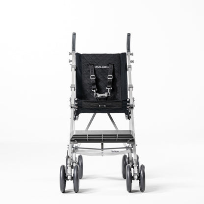 Black Maclaren Major Elite special needs stroller, front view