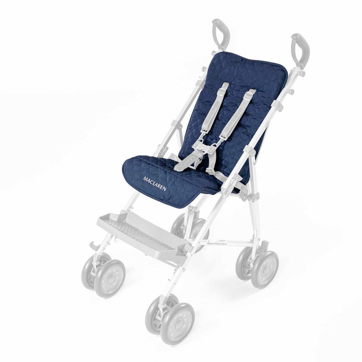 Navy Maclaren Major Elite padded seat liner installed in the stroller
