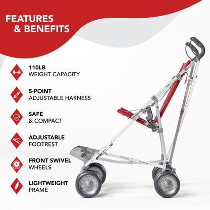 Red Maclaren Major Elite special needs stroller, additional product view