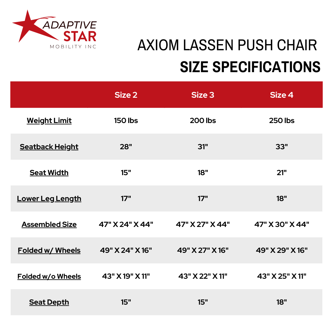 Adaptive Star Axiom LASSEN 3 Lassen Push Chair - Navy size chart #color_navy #size_lassen-3