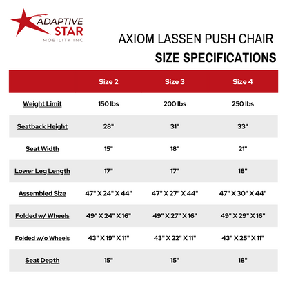 Adaptive Star Axiom LASSEN 3 Lassen Push Chair - Navy size chart #color_navy #size_lassen-3